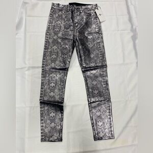 NWT 7 For All Mankind Metallic Snake-Print Super Skinny High Waist Ankle 28